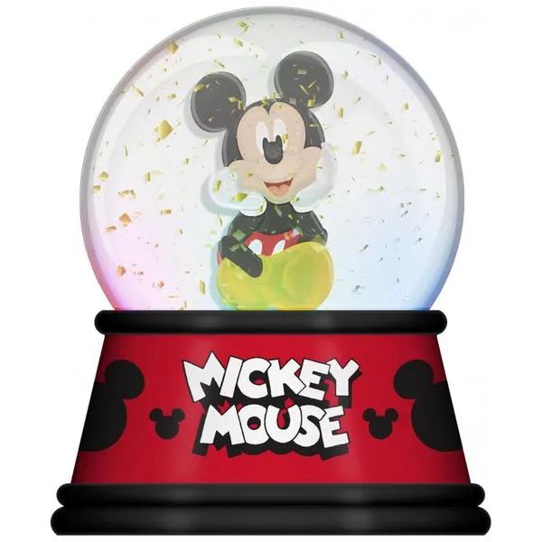 Globo de Neve Iluminado Disney Mickey Mouse com Glitter Giratório, Decoração para Casa e Quarto Infantil, 15,6 cm de Altura