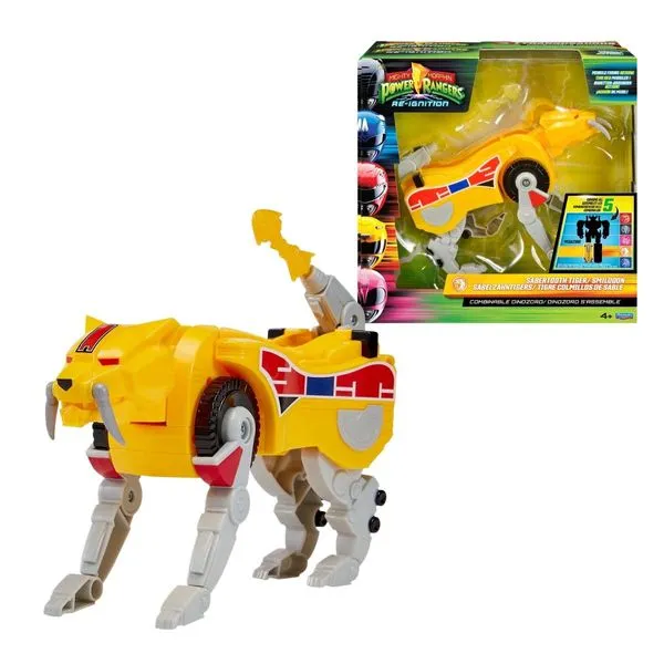 Boneco Dinozord Tigre Dente de Sabre Power Rangers Amarelo Combinável Megazord