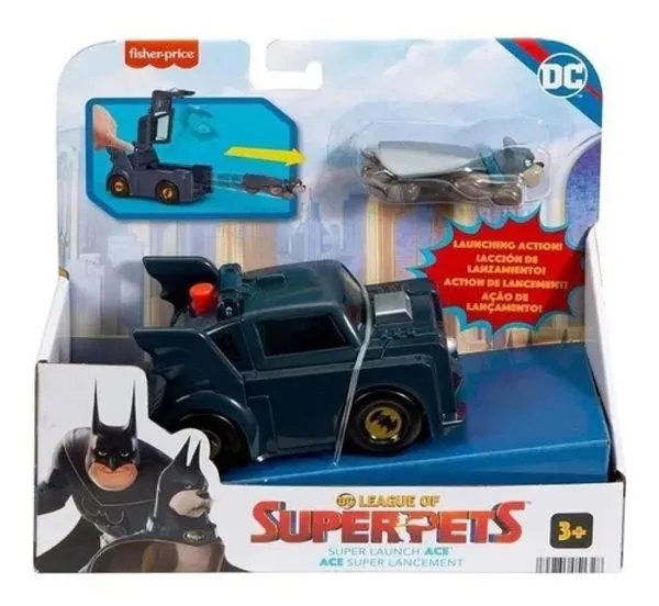 Liga Dos Super Pets Ace O Batcão Com Veiculo Lançador Faça o Ace Voar Fisher Price