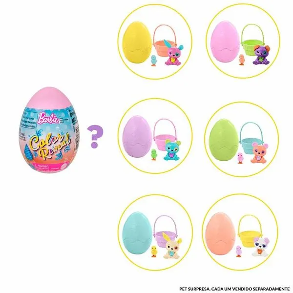 Mini Figura Surpresa - Barbie Color Reveal - Pet De Páscoa - Mattel Mini Figura - Barbie Color Reveal - Ovo Surpresa - Pet - 5 Surpresas - Mattel