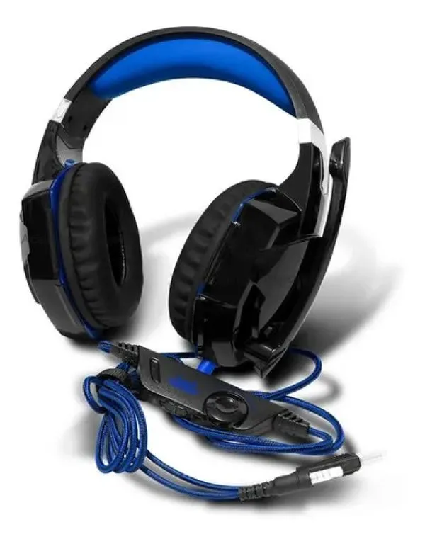 Fone de Ouvido com Fio Gamer Jogos Headset Knup 455A Profissional Cor Preto Azul