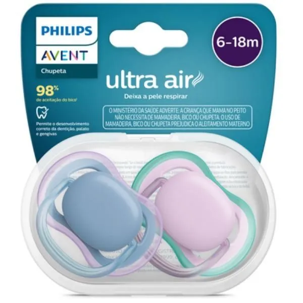 Chupeta ULTRA AIR Dupla Lisa 6-18M Azul e Rosa Philips AVENT SCF085/34