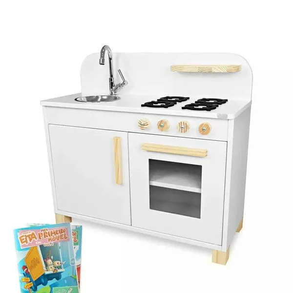 Kit Livro Cozinha Infantil de Madeira Compacta Branco