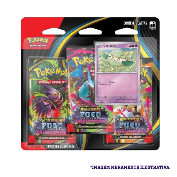Blister Triplo Pokémon Cottonee ME02 fogo Fantasmagórico - Copag