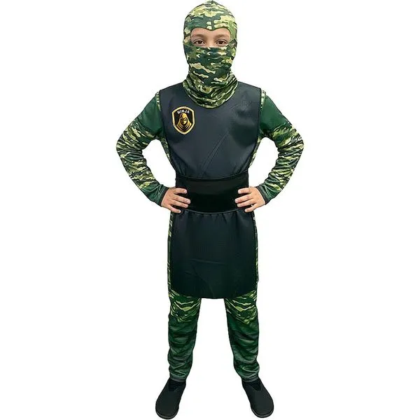 Roupa Ninja Militar Fantasia Carnaval Infantil Menino Gorro G / VERDE