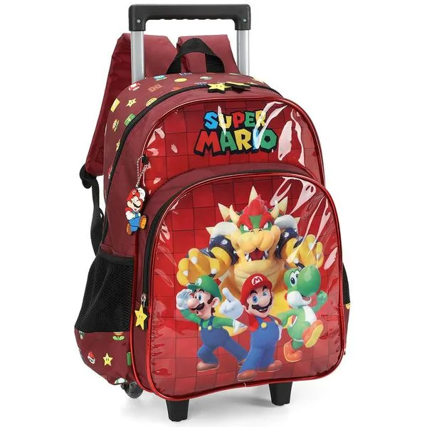 Mochila de Rodinhas Com Alça Luxcel Super Mario Vinho Único