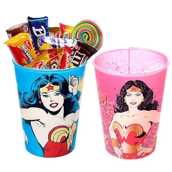 2 Copos da Mulher Maravilha 320ml Premium Livre Bpa Plasútil