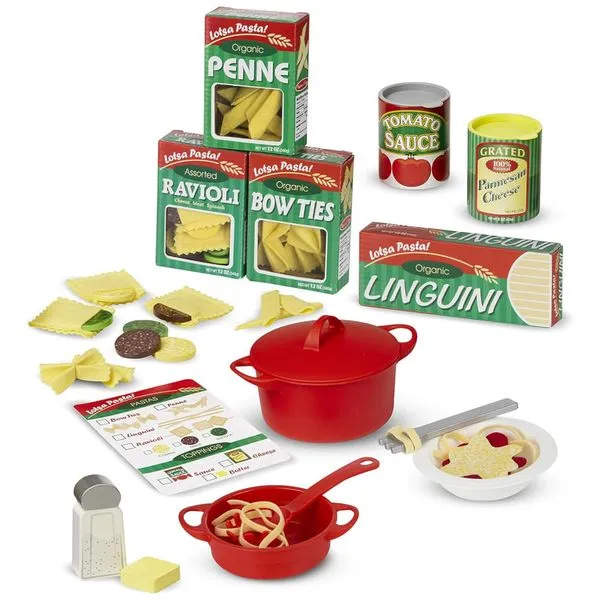 Kit Preparar e Servir com Tema Macarrão Play Food Set para Crianças Acima de 3 Anos, Melissa & Doug