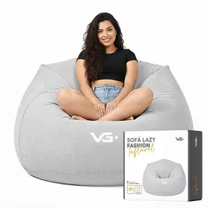 Poltrona Inflável Puff Lazy Fashion Aveludado Assento Pufe VG Plus Cinza
