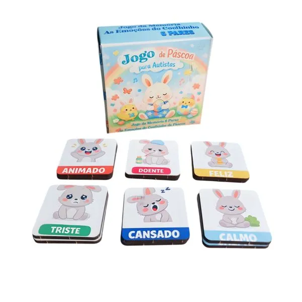 Super Jogo da Memória 6 pares Pascoa para Autistas as Emoções do Coelhinho