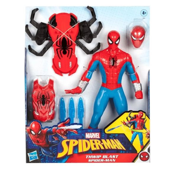 Boneco Homem Aranha Thwip Blast Spider Man – 28 Cm ,  Dispara Dardos, Acessorios   - Hasbro