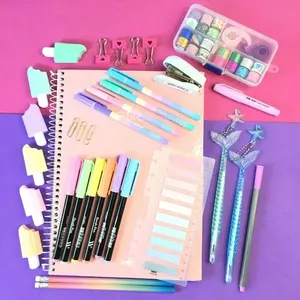 Kit Papelaria Combo Master Candy Colors Canetas Caderno Marca Texto Brush