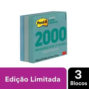 Bloco Adesivo Post It 3M Coleção Anos 2000 com 3 Blocos Color 76x76mm 90 Folhas