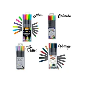 Kit 24 Canetas Fineline Tom Pastel Vintage Neon Colorido BRW