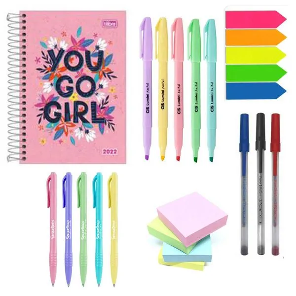 Kit Papelaria Juvenil Ensino Médio Básico 19 Itens