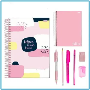 Kit Papelaria Tons de Rosa Cor Rosa Escolar Neon Pastel