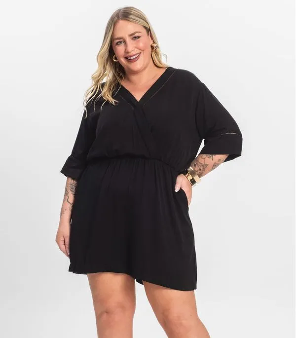 Macaquinho Feminino Plus Size Secret Glam Preto Plus G3