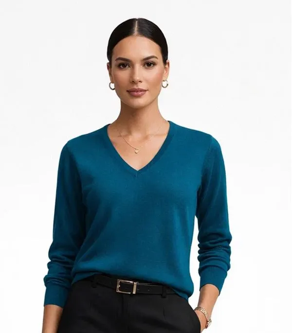 Suéter Feminino Gola V em Tricot Rovitex Azul M