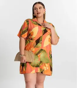 Vestido Chemise Curto Plus Size Secret Glam Laranja Plus G1