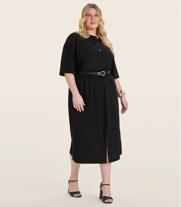 Saia Midi Plus Size Secret Glam Preto Plus G4