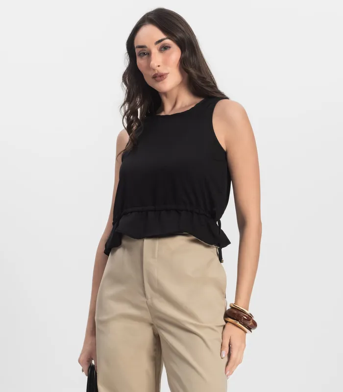 Regata Feminina em Crepe Infinita Cor Preto