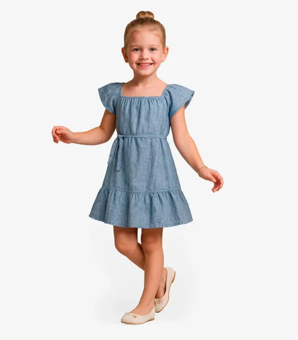 Vestido Curto Infantil Com Cinto De Algodão Select Azul 2