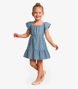 Vestido Curto Infantil Com Cinto De Algodão Select Azul 2