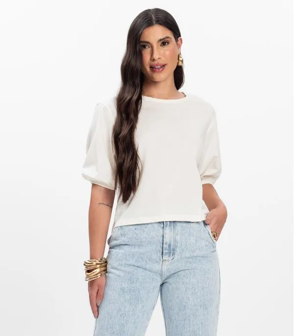 Blusa Manga Camponesa Feminina Rovitex Bege GG
