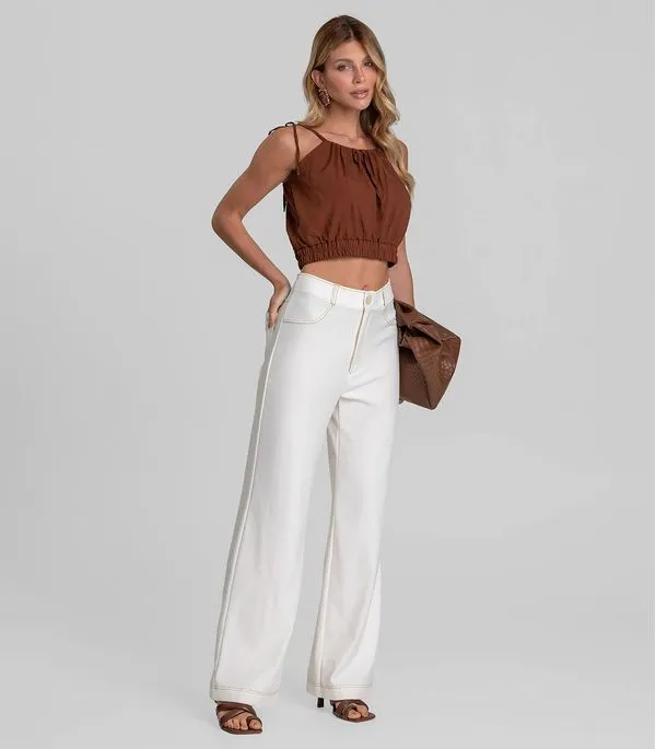 Calça Feminina Pantalona em Molecottom Dianna Bege P