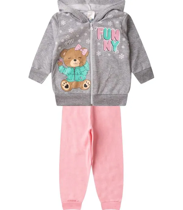 Conjunto De Moletom Infantil Com Capuz Kappes Cinza 1