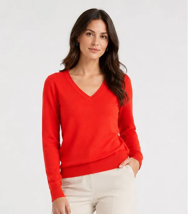 Suéter Feminino Gola V Em Tricot Rovitex Laranja GG
