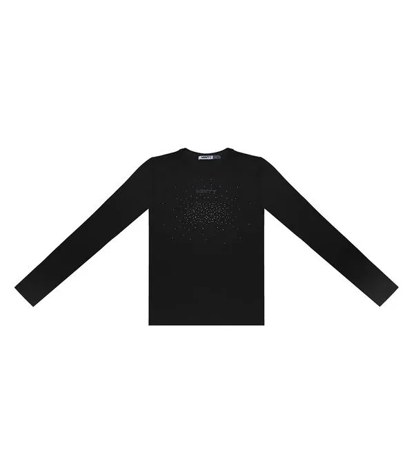 Blusa Juvenil Com Strass Manga Longa Minty Preto 18