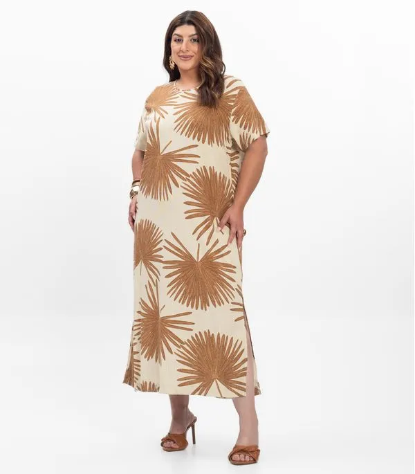 Vestido Super Midi Feminino Plus Size Secert Glam Bege Plus G2