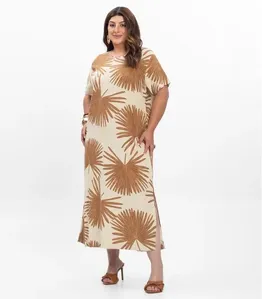 Vestido Super Midi Feminino Plus Size Secert Glam Bege Plus G2
