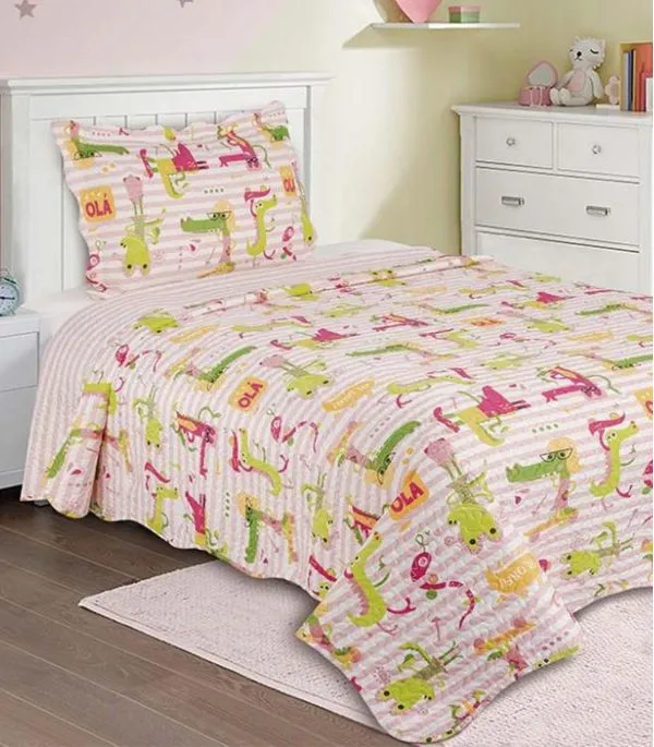 Jogo De Colcha Evolution Patchwork Solteiro Camesa Rosa UN
