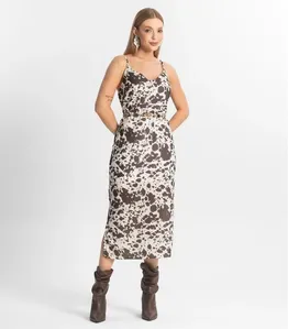 Vestido Feminino Midi De Alça Animal Print Veshine Marrom M