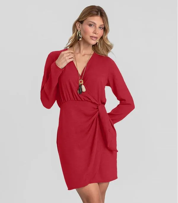 Vestido Feminino Manga Longa Curto Dianna Vermelho G