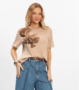 T- Shirt Feminina Meia Malha Rovitex Marrom GG