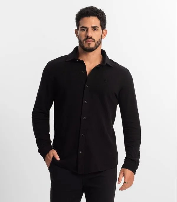 Camisa Masculina Manga Longa Moletinho Diametro Preto M