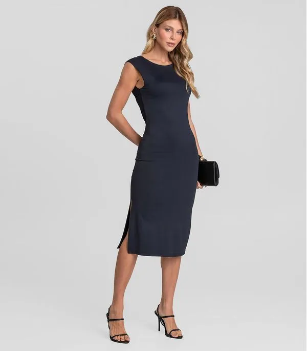 Vestido Midi Feminina Em Poliamida Dianna Preto PP