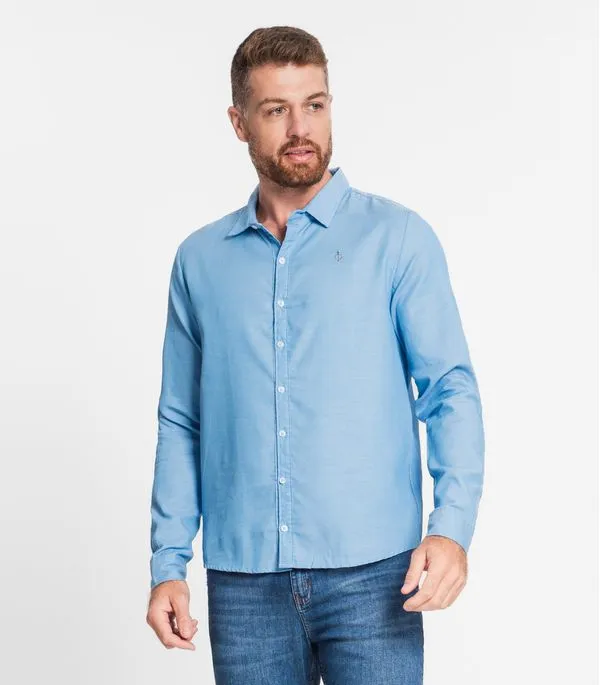 Camisa Manga Longa Fio Tinto Diametro Azul P
