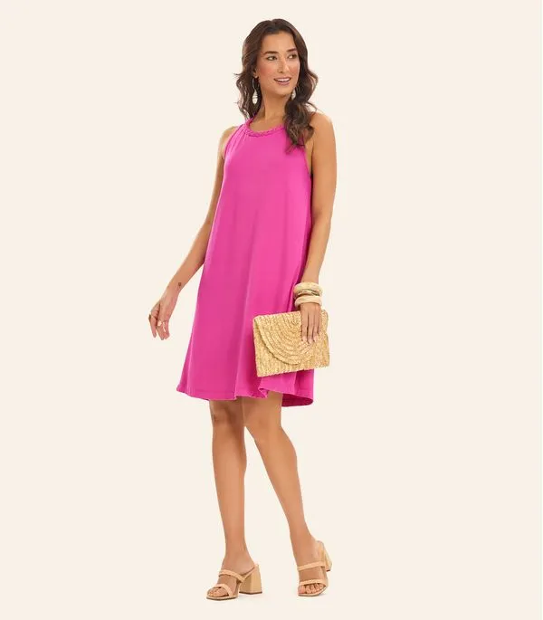 Vestido Curto Visco Maquinetada Feminino Rovitex Rosa P