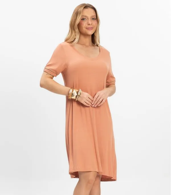 Vestido Curto Feminino Ribana de Viscose Rovitex Marrom GG