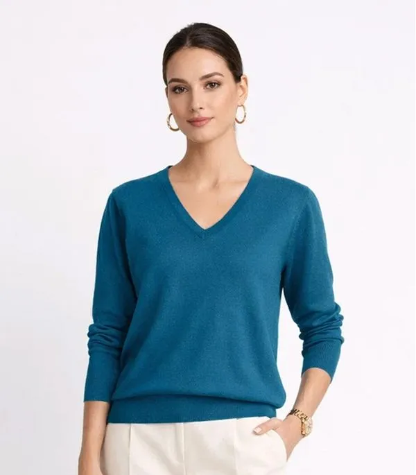 Suéter Feminino Gola V em Tricot Rovitex Azul G