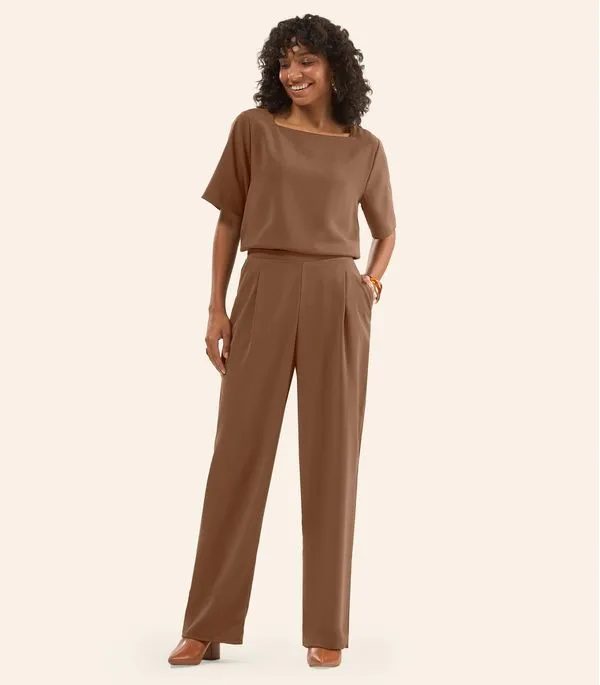 Calça Feminina Reta Em Tecido Twill Rovitex Marrom G
