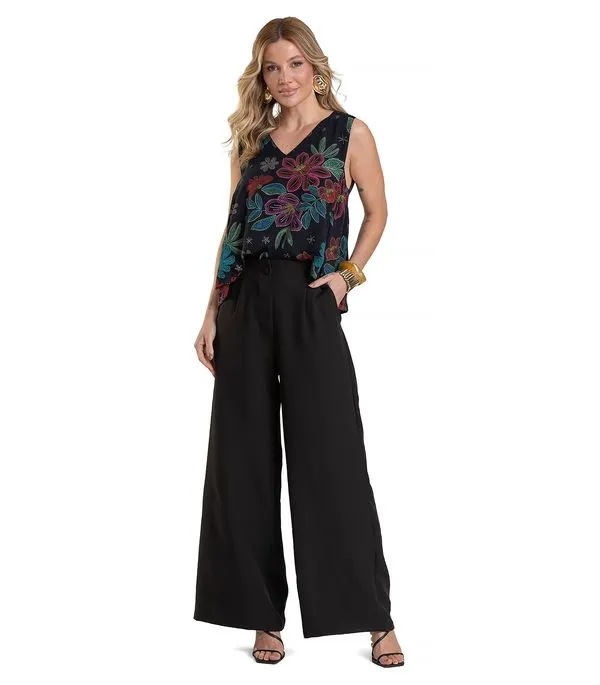 Regata Feminina em Tecido Estampado Dianna Preto GG