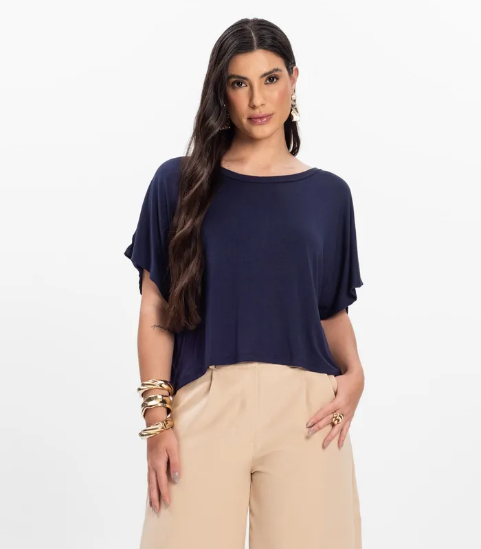 Blusa Feminina com Manga Morcego Rovitex Azul