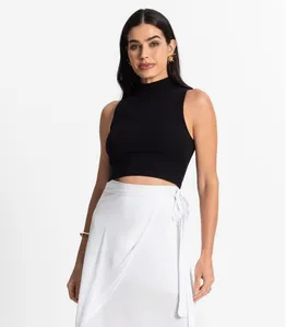 Regata Com Gola Alta Ribana Algodão Básica Select Preto G