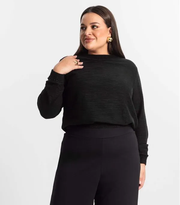Blusão Feminino Malhão Plus Size Secret Glam Preto Plus G2