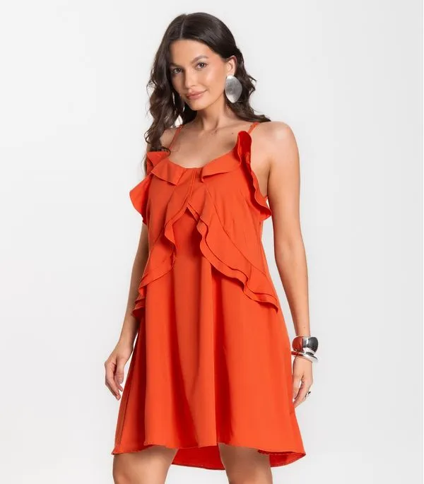 Vestido Curto Feminino Boho De Alças Select Laranja G